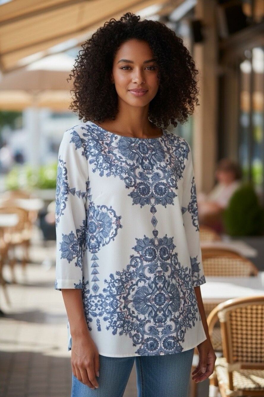 Kenar Women’s Multicolor Medallion Blouse Suze S Geometric Boho Carrer Business